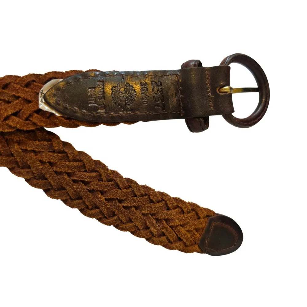 Dockers Mens Braided Leather Belt Brown Woven Adjustable Size 36/90 2337